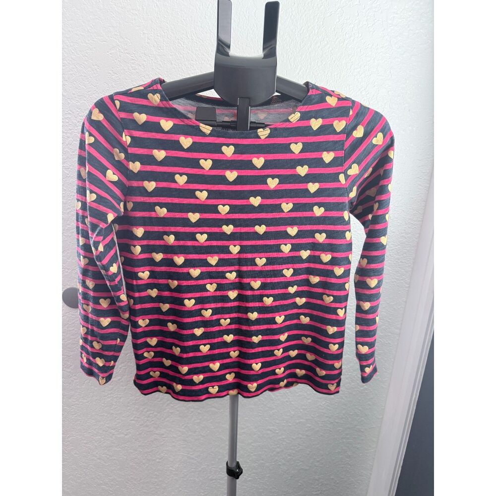Crewcuts Girl's Long Sleeve Heart Print Striped Tee Shirt Size XL 12/14
